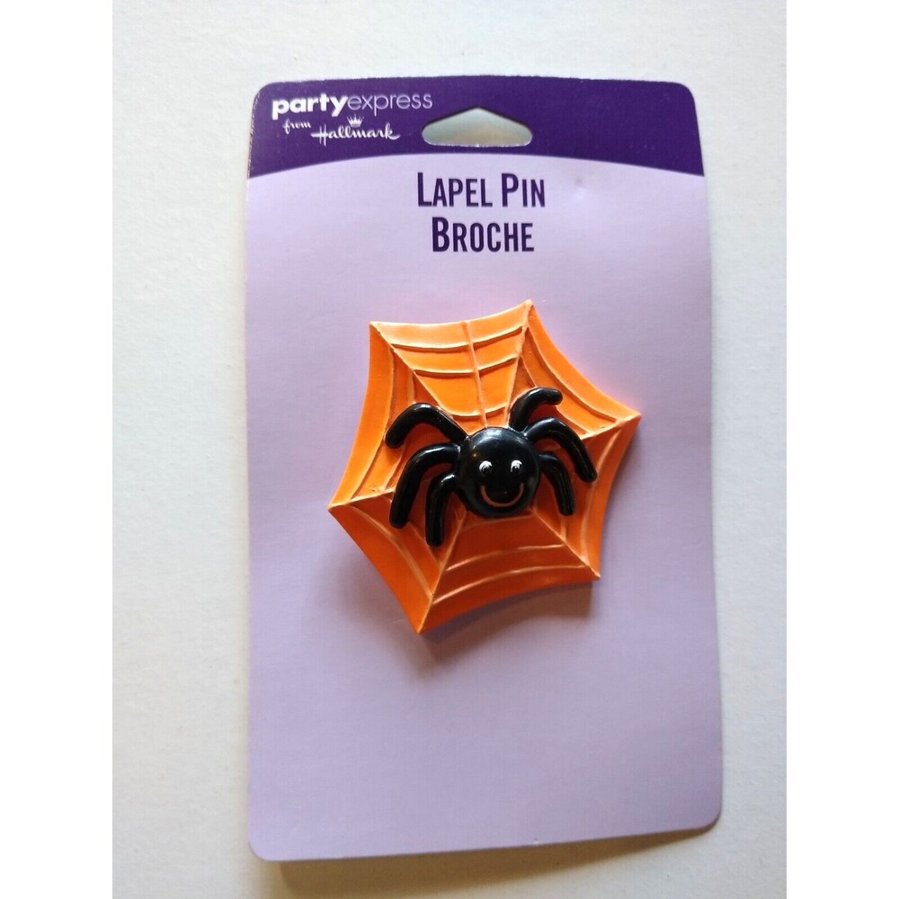 Smiling Halloween Black Spider In Web Brooch Lapel Pin Hallmark Vintage Fashion - Picture 2 of 3